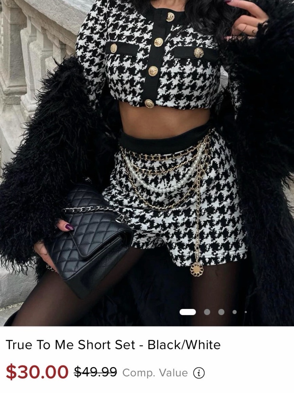 Fashion Nova Black & White Houndstooth Mini Set